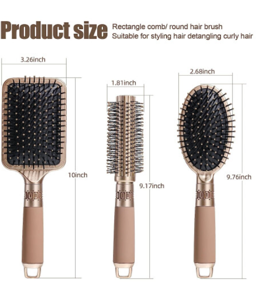 Hairbrush Set with Detangle Nylon Pin Massage Paddle Brush Pad Hair Comb