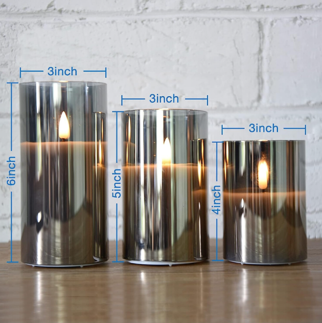 Silver Gray Glass Flameless Flickering Candle Light with Remote Control