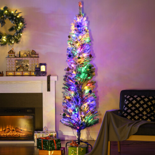 HOMCOM 6ft Flocked Artificial Christmas Tree with LED Lights