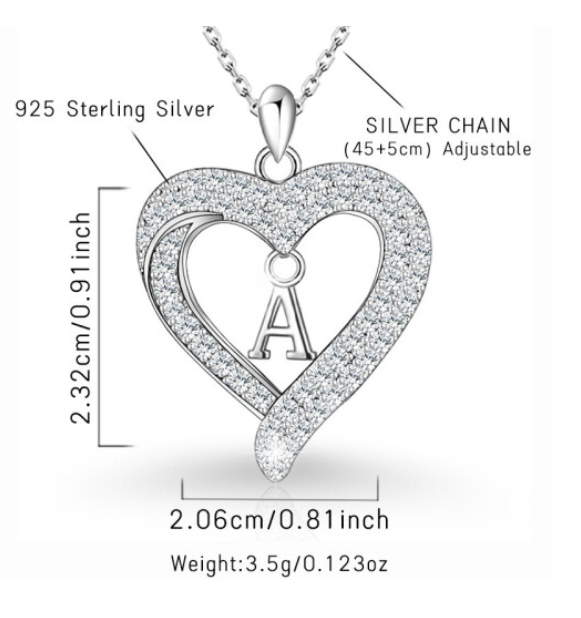Classic Elegant Women's New S925 Sterling Silver CZ Heart Initial Necklace