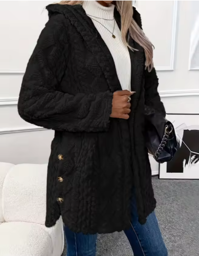 Women's Hooded Teddy Fleece Cardigan Coat