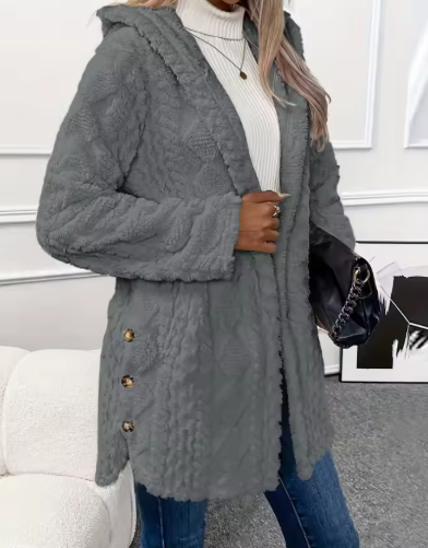 Women's Hooded Teddy Fleece Cardigan Coat