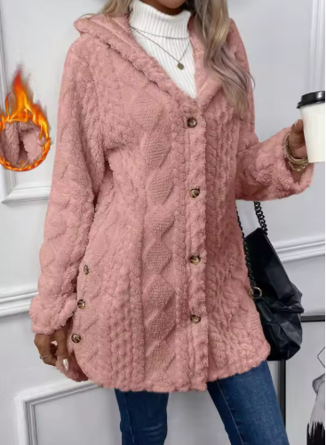 Women's Hooded Teddy Fleece Cardigan Coat