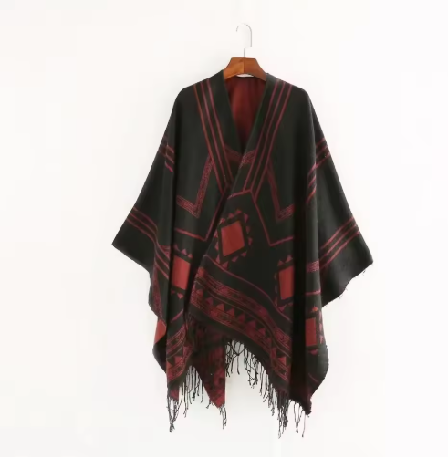 Women's Geometric Tassel Poncho Shawl