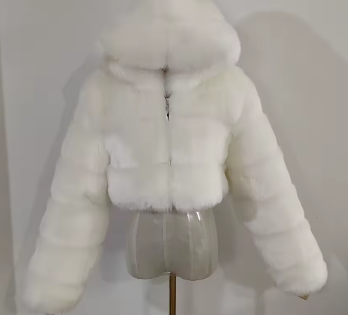 Women's Luxury Faux Fur Hooded Cropped Jacket