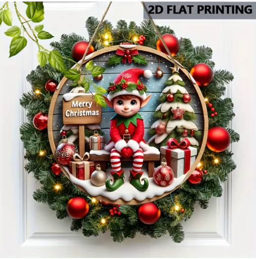 Elf Merry Christmas Wooden Hanging Plaque