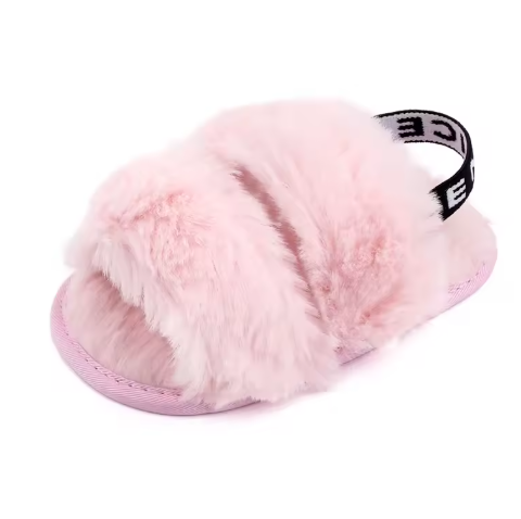 Baby Girls Fluffy Faux Fur Slippers