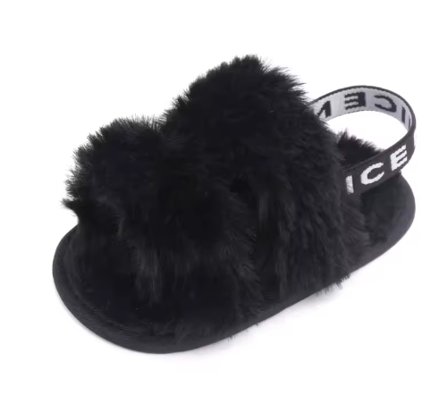 Baby Girls Fluffy Faux Fur Slippers