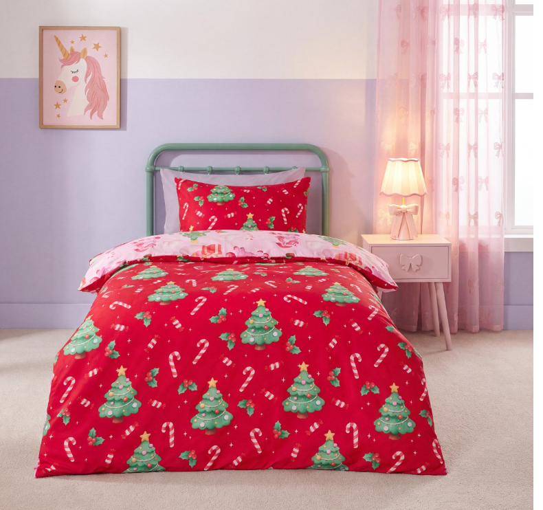Christmas Unicorn Print Reversible Single Duvet Cover Set