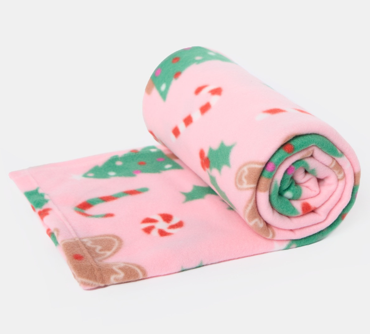 Gingerbread Man Fleece Throw - Pink