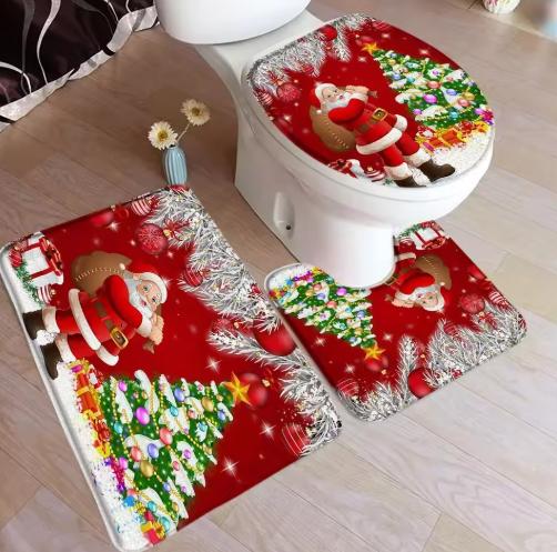3-Piece Christmas Bathroom Mat Set