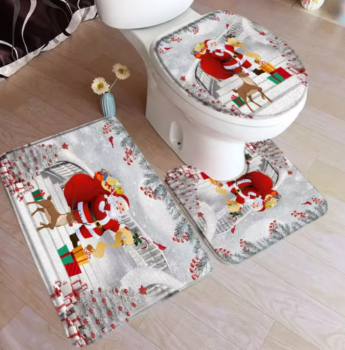 3-Piece Christmas Bathroom Mat Set