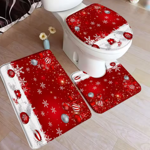 3-Piece Christmas Bathroom Mat Set