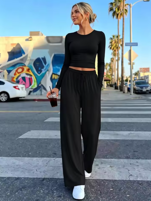 Women’s Long Sleeve Top & Wide Leg Trouser Set