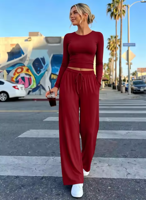 Women’s Long Sleeve Top & Wide Leg Trouser Set