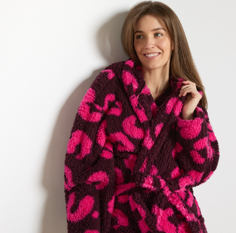 Abstract Leopard Teddy Fleece Dressing Gown