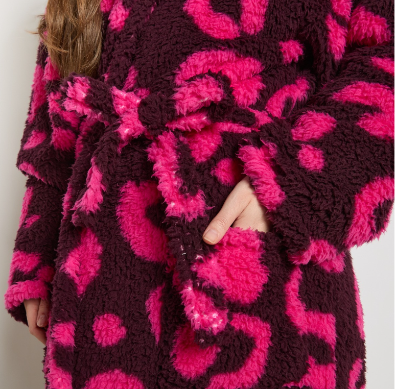 Abstract Leopard Teddy Fleece Dressing Gown