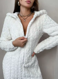 Women’s Fluffy Hooded Zip-Up Jumpsuit