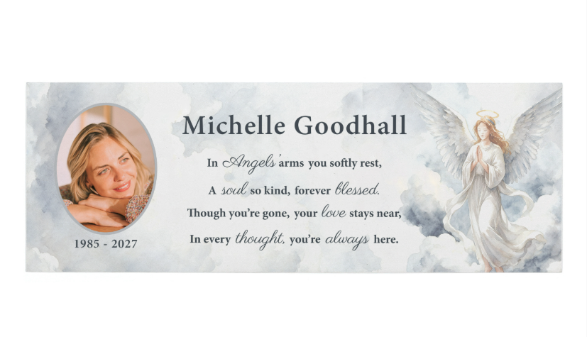 Personalised Memorial Angel Photo Upload Wooden Mantle Block