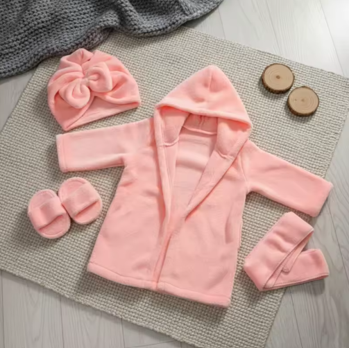 Baby Hooded Robe, Turban & Slippers Set