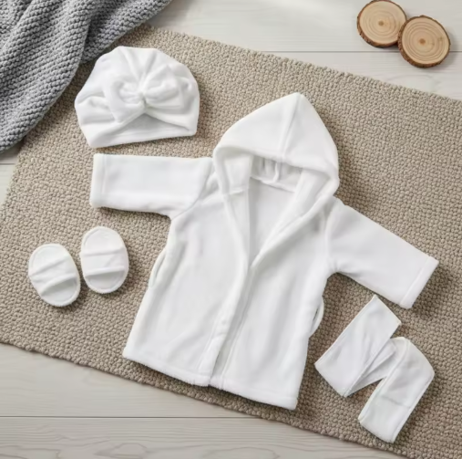 Baby Hooded Robe, Turban & Slippers Set