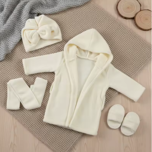 Baby Hooded Robe, Turban & Slippers Set