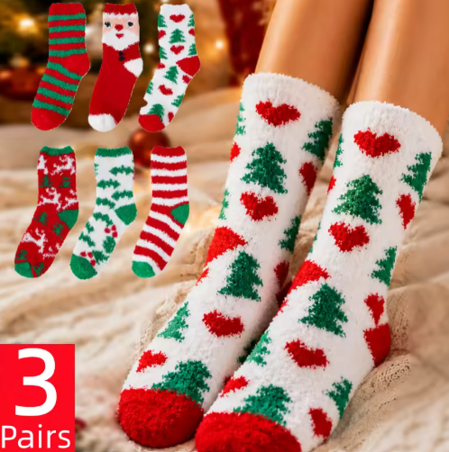 3 Pairs Fluffy Christmas Socks