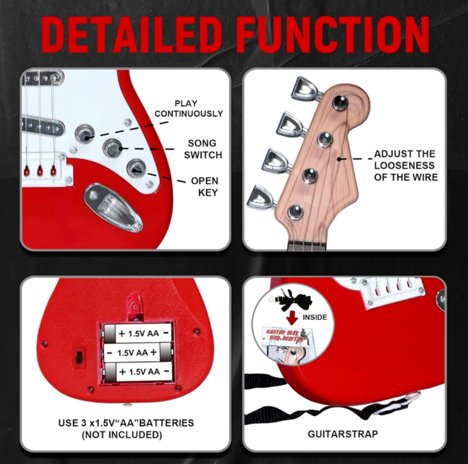 Guitar Toy for Kids,4 Strings Electric Guitar