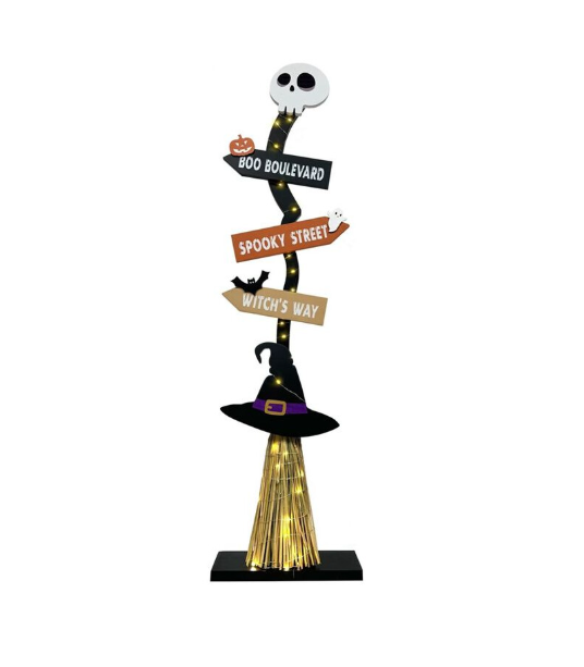 Halloween Glowing Witch Broom Home Outdoor Decoration