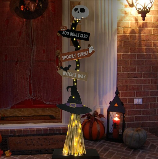 Halloween Glowing Witch Broom Home Outdoor Decoration