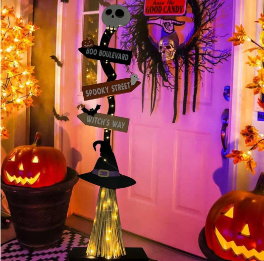 Halloween Glowing Witch Broom Home Outdoor Decoration