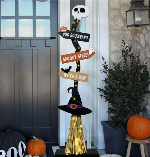 Halloween Glowing Witch Broom Home Outdoor Decoration