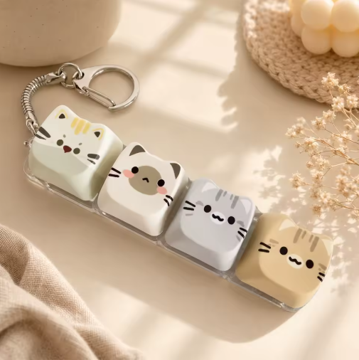 Cute Cat 4-Key Fidget Keychain