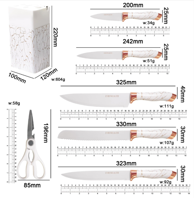 Lapelux Kitchen Knife Set - 6 Piece Knife Set with Block