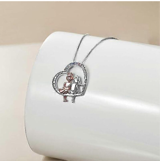 Sister Sterling Silver Heart Necklace