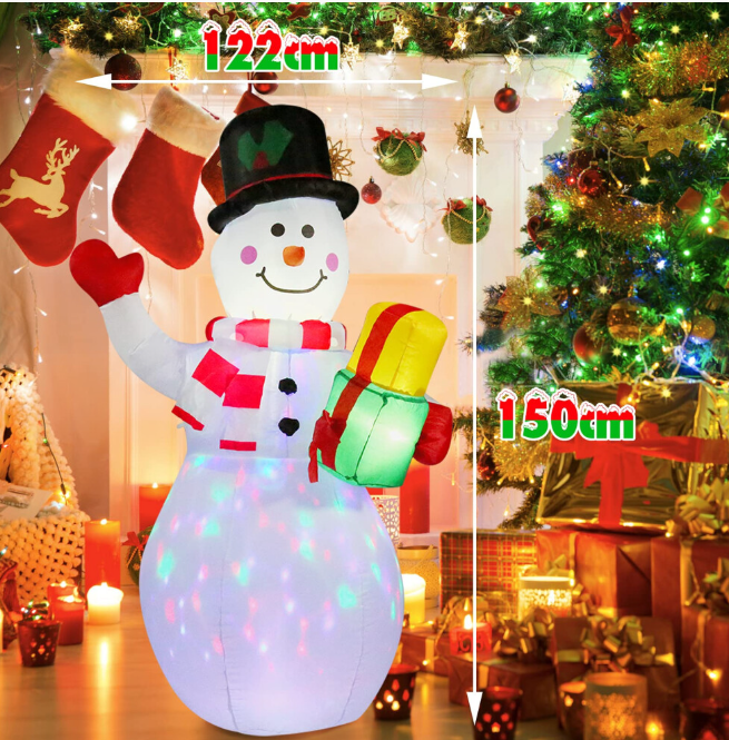 1.5m Christmas Inflatables Snowman with Rotating Lights