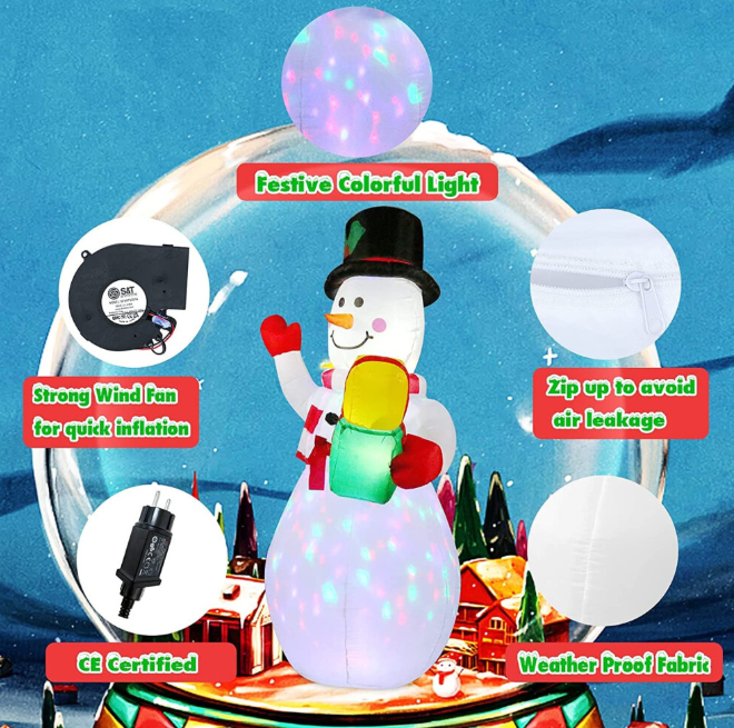 1.5m Christmas Inflatables Snowman with Rotating Lights