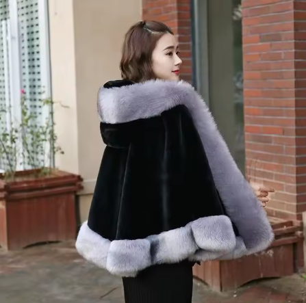Women’s Luxury Faux Fur Hooded Cape