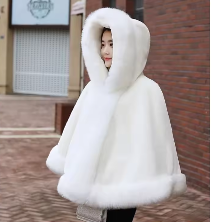Women’s Luxury Faux Fur Hooded Cape