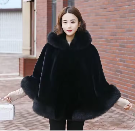 Women’s Luxury Faux Fur Hooded Cape