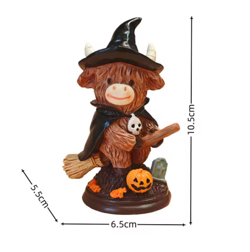 3-Piece Halloween Highland Cow Witch Figurine Set