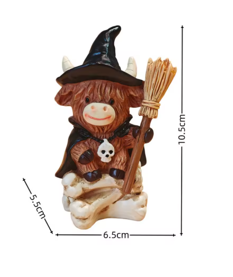 3-Piece Halloween Highland Cow Witch Figurine Set