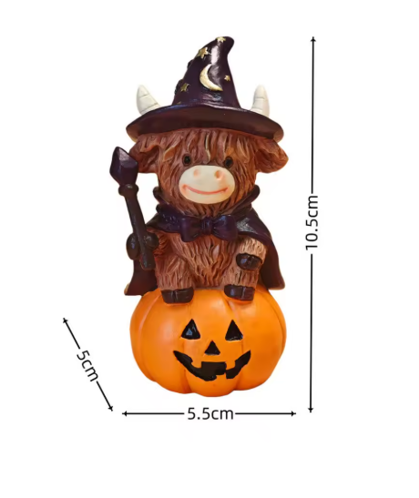 3-Piece Halloween Highland Cow Witch Figurine Set