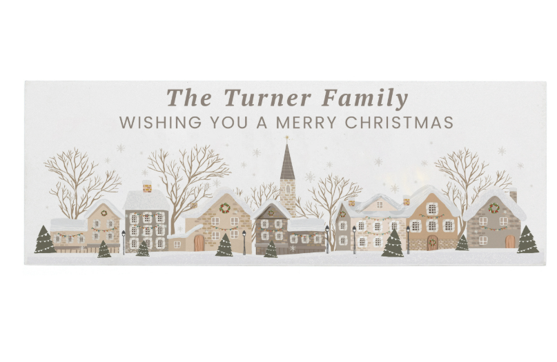 Personalised Christmas House Scene Wooden Mantle Block
