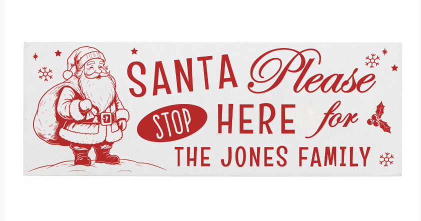 Personalised Santa Stop Here Wooden Mantle Block