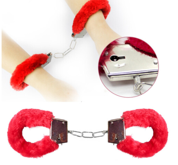 Elegant Fluffy Metal Handcuffs, Stainless Steel and Plush Blend