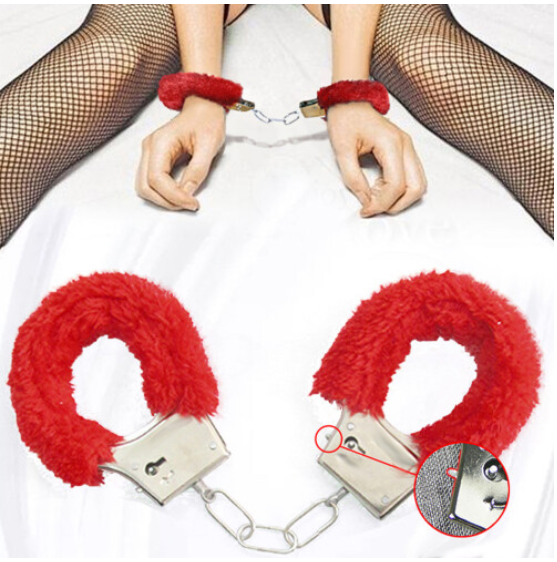 Elegant Fluffy Metal Handcuffs, Stainless Steel and Plush Blend