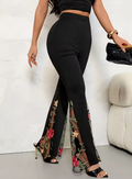 Floral Mesh Split Flared Trousers