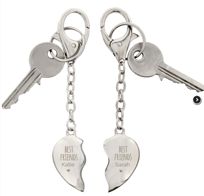 Personalised Best Friends Two Hearts Keyrings