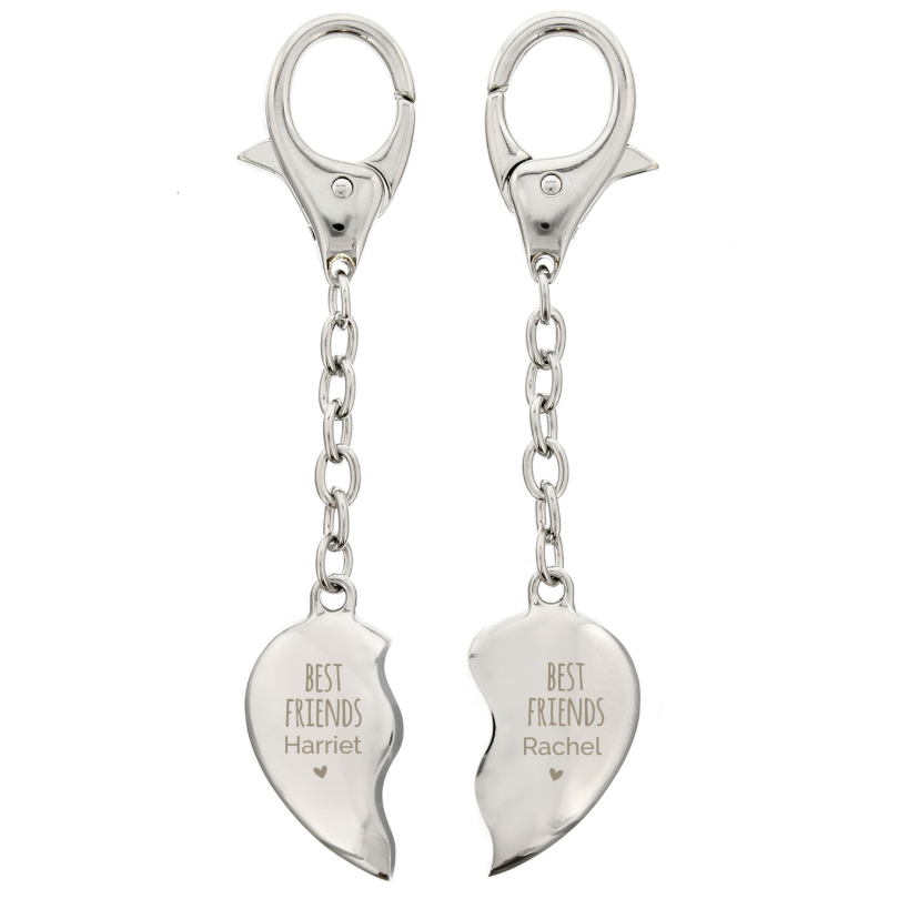 Personalised Best Friends Two Hearts Keyrings